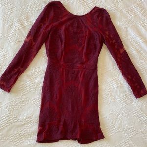 Gorgeous For Love & Lemons burgundy dress with embroidered detail.